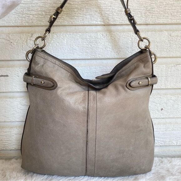 COACH Colette Grey Tan Op Art Leather Hobo Shoulder Bag 16442 - Picture 7 of 10